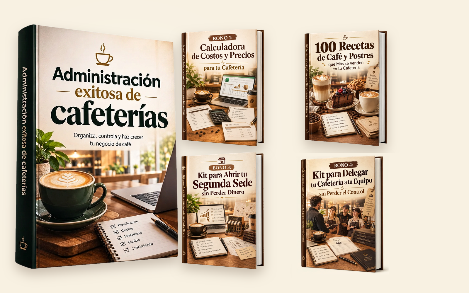 Guía Administración Exitosa de Cafeterías junto a sus cuatro bonos